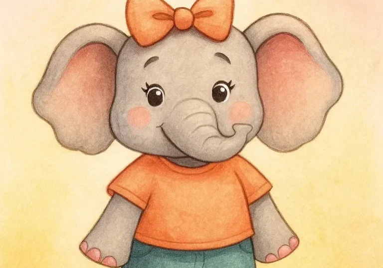 Cute elephant with bow and casual outfit.